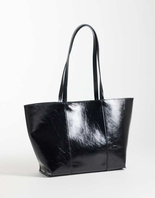 Mango classic faux leather tote bag in black, 4 of 4