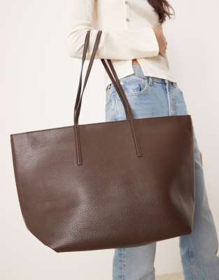 classic faux leather tote bag in brown