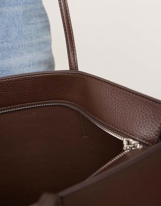 Mango classic faux leather tote bag in brown