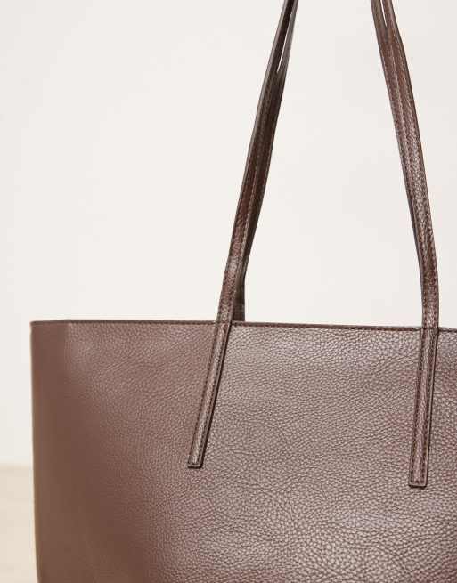 Mango classic faux leather tote bag in brown