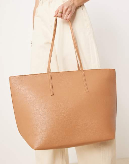 Mango classic faux leather tote bag in caramel