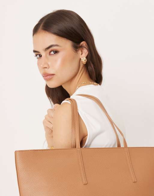 Mango classic faux leather tote bag in caramel