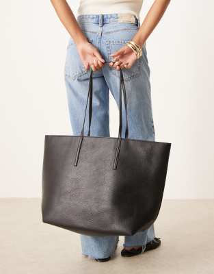 Mango Classic Faux Leather Tote Bag In Black