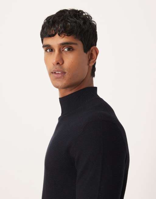 Mango classic fine knit mock neck jumper in black, 4 of 5