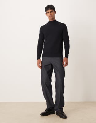 Mango Classic Fine Knit Mock Neck Sweater In Black