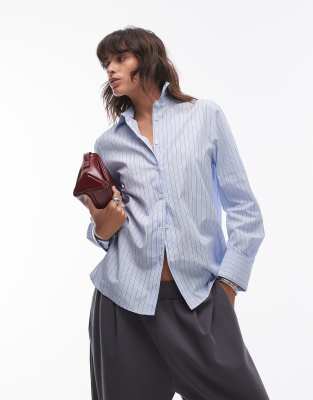 Mango Classic Fit Pinstripe Shirt In Blue