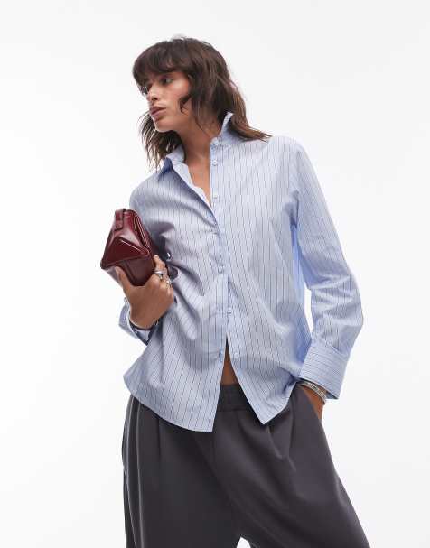 Mango classic fit pinstripe shirt in blue - view 1