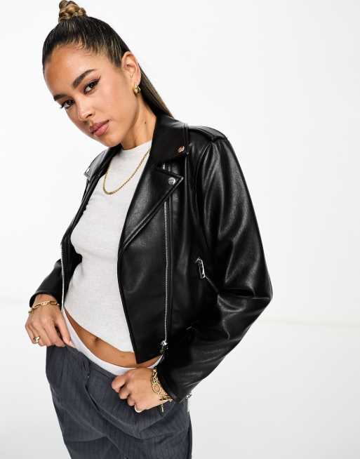 Mango classic fitted biker jacket in black | ASOS