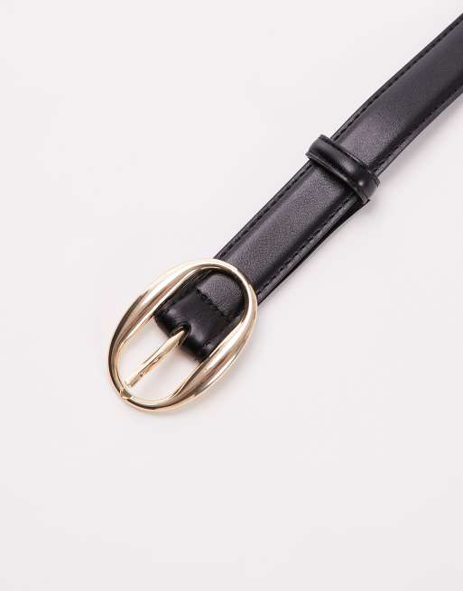 Mango classic gold oval buckle belt in black