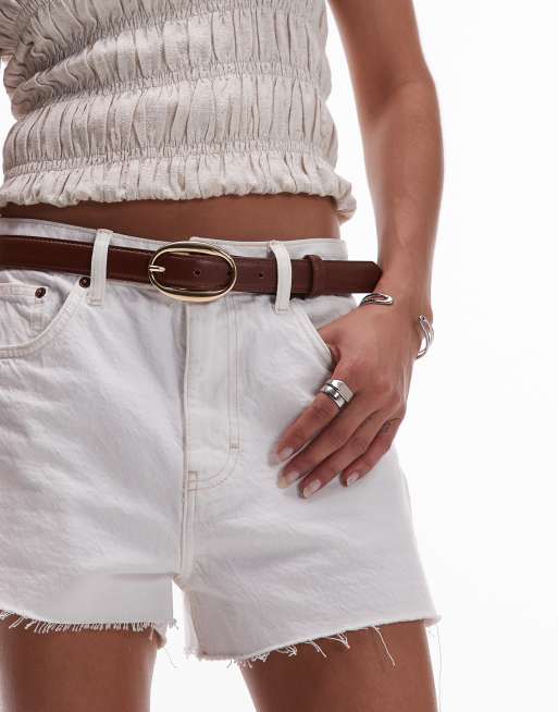Mango classic gold oval buckle belt in brown