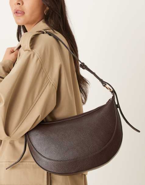 Mango classic half moon shoulder bag in chocolate brown - view 1