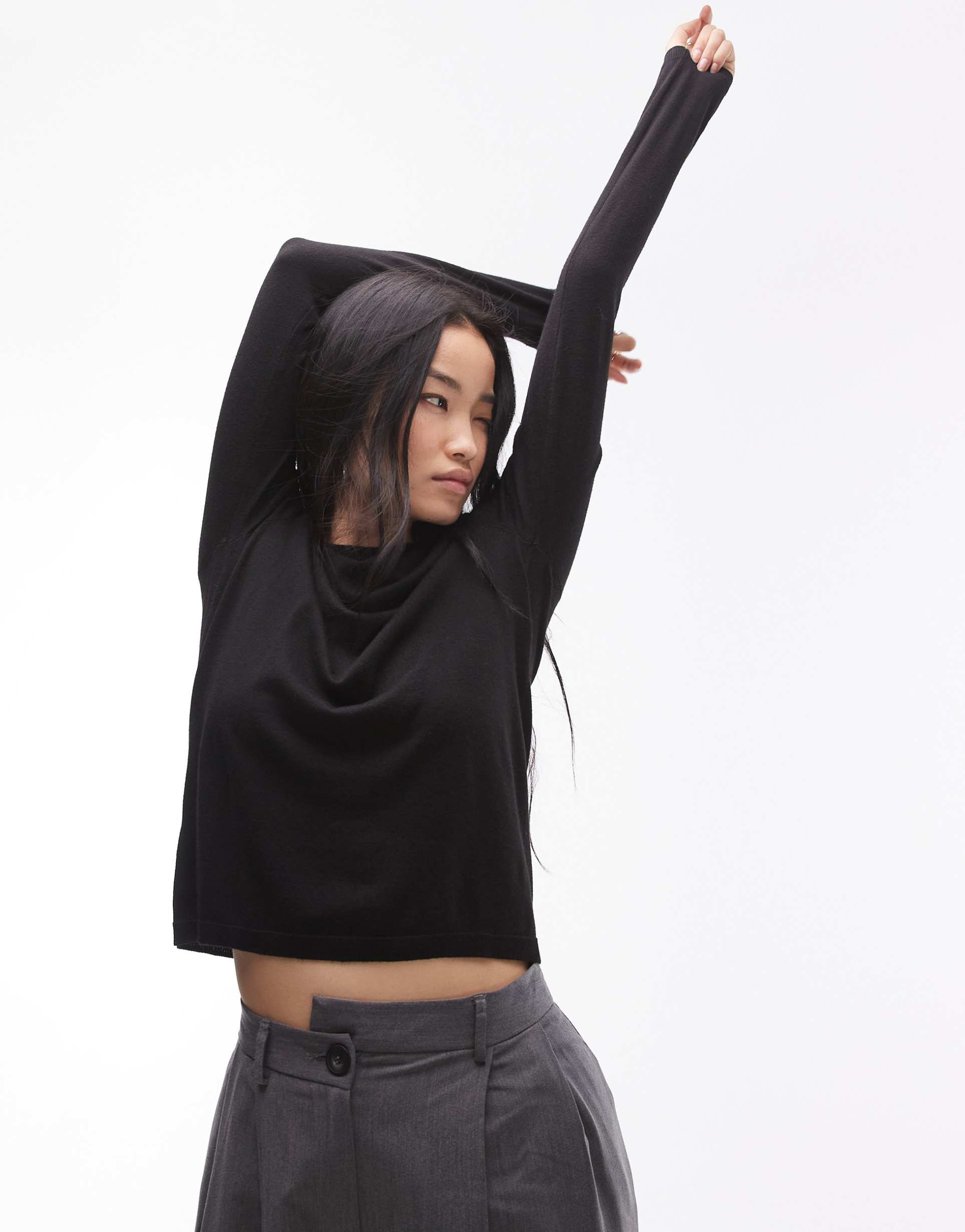 mango classic knit sweater in black