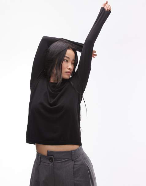 Mango classic knitted jumper in black
