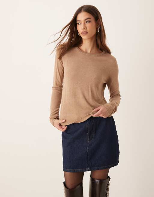 Mango classic knit sweater in tan