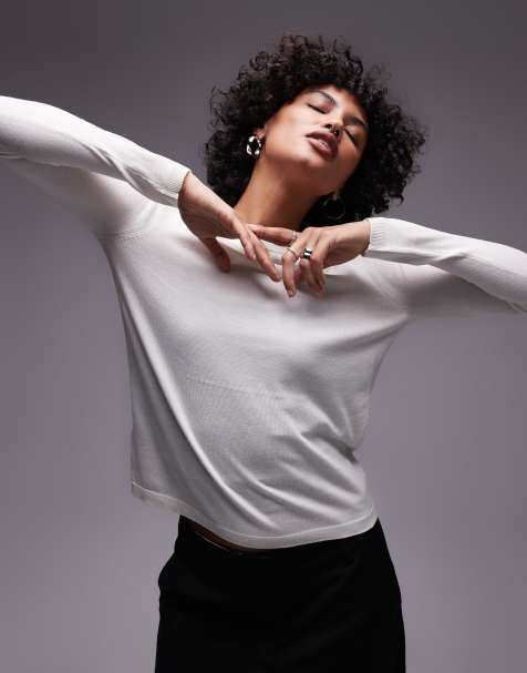Mango classic knitted sweater in white - view 1