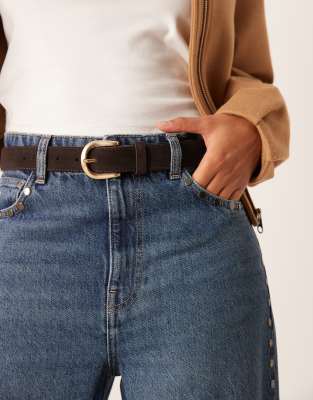 Mango Classic Leather Belt In Brown
