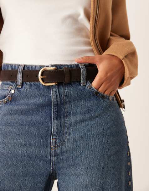 Mango classic leather belt in brown - view 1