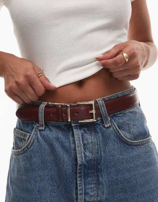 Mango Classic Leather Belt In Red