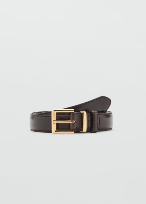 Mango classic leather belt in dark brown - view 1