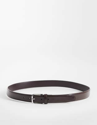 Mango Classic Leather Belt With Silver Harware In Brown