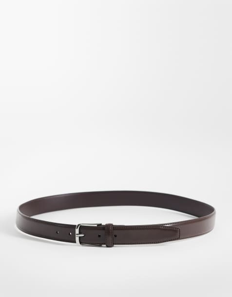 Mango classic leather belt with silver harware in brown - view 1