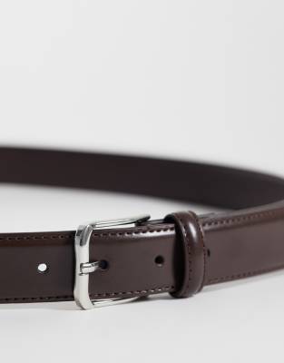 Mango Classic Leather Belt With Silver Harware In Brown