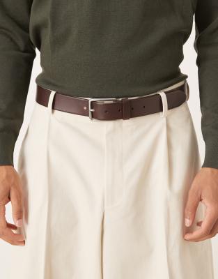Mango Classic Leather Belt With Silver-tone Buckle In Brown