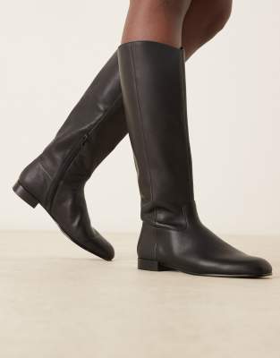 Mango Classic Leather Boots In Black