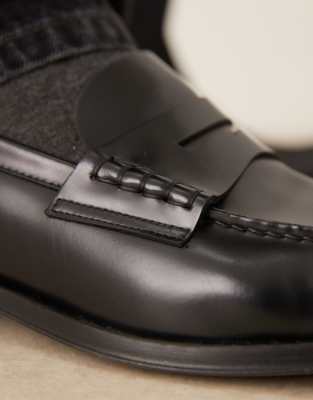 Mango Classic Leather Loafers In Black