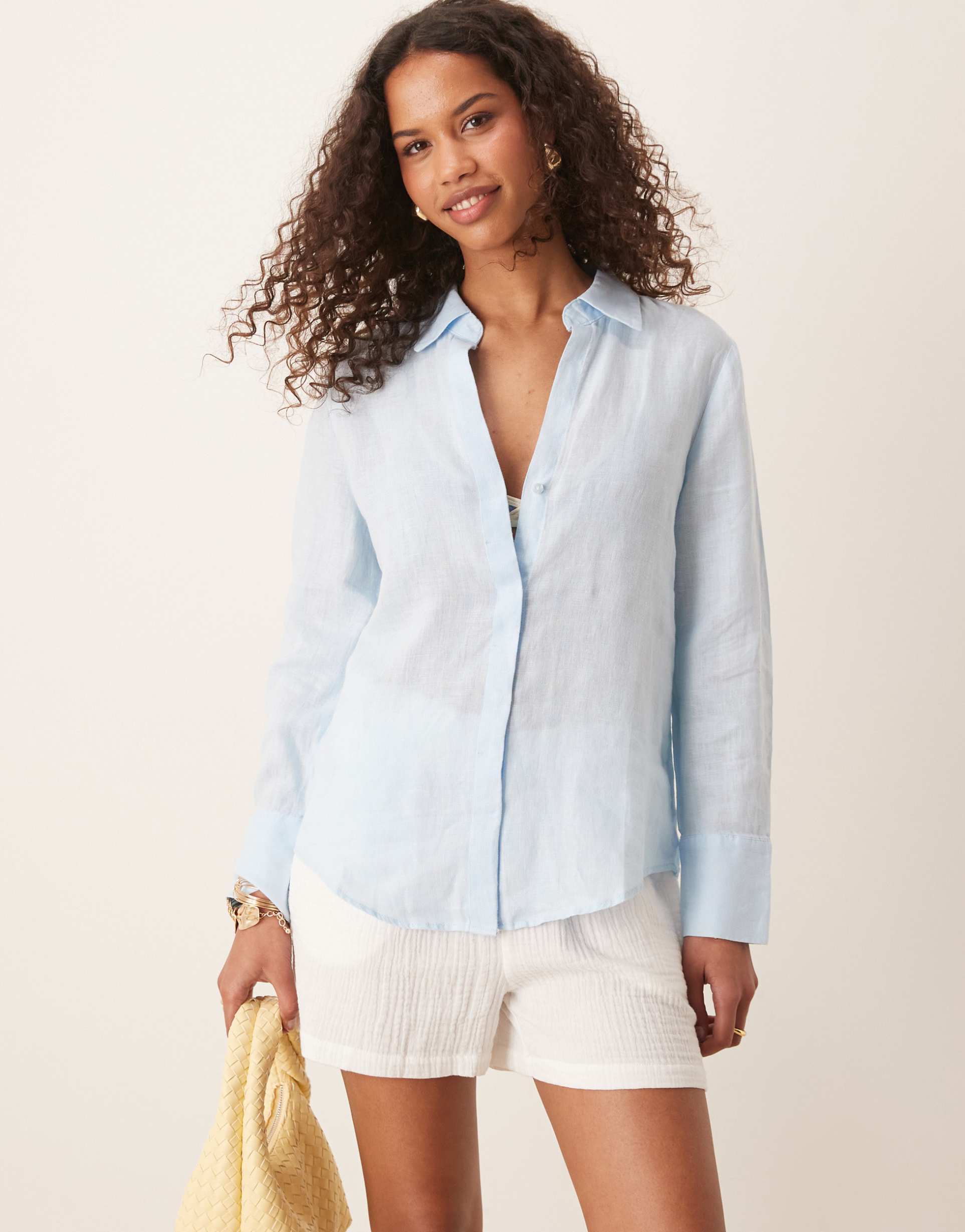 mango classic linen shirt in light blue
