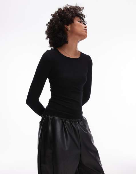 Mango classic long sleeve top in black - view 1