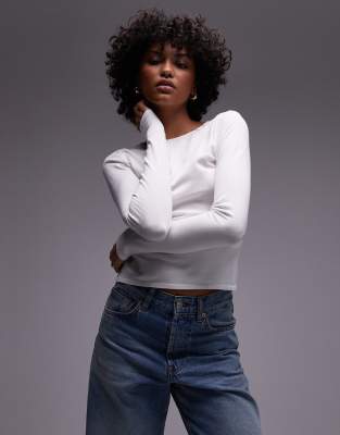Mango Classic Long Sleeve Top In White