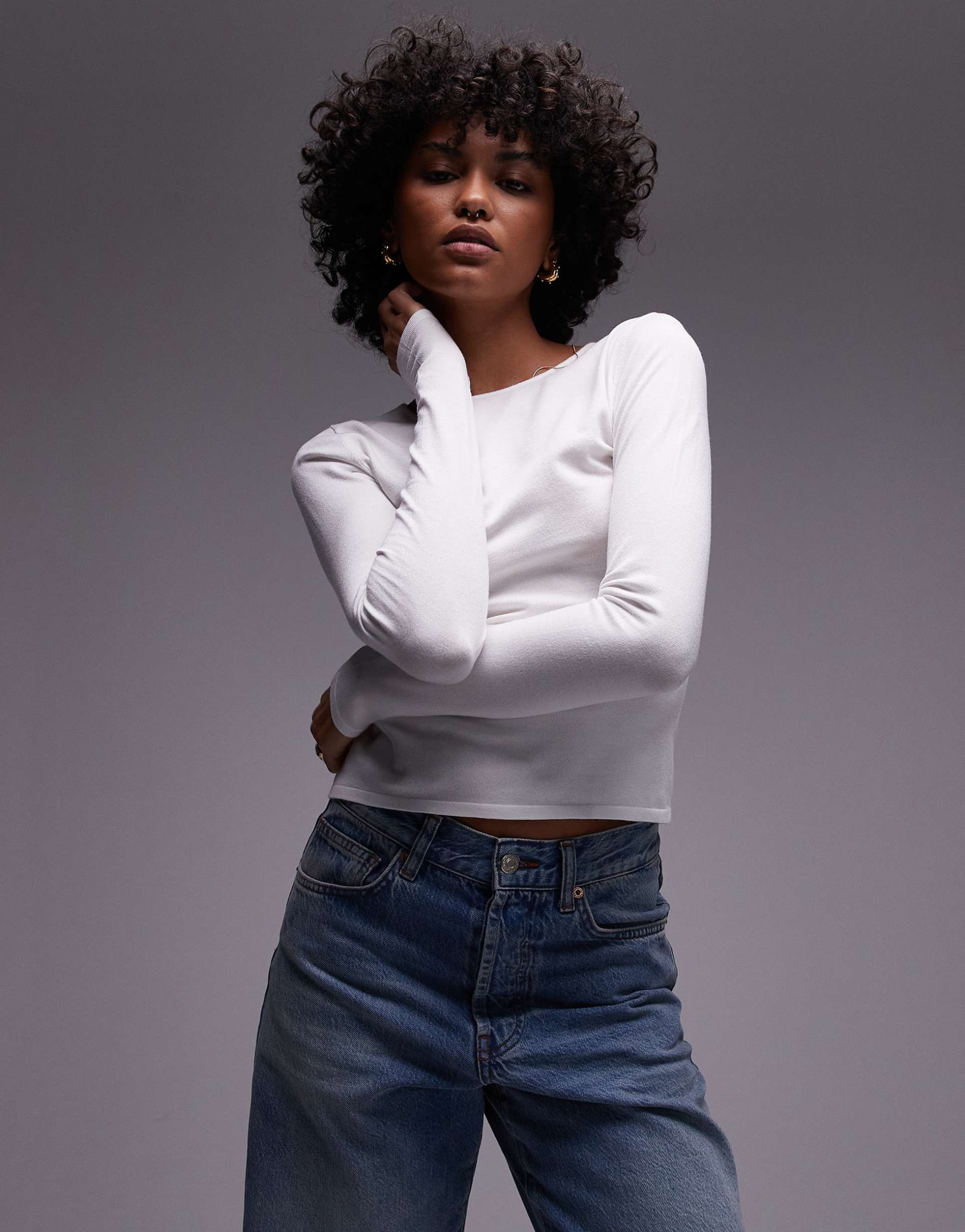 mango classic long sleeve top in white