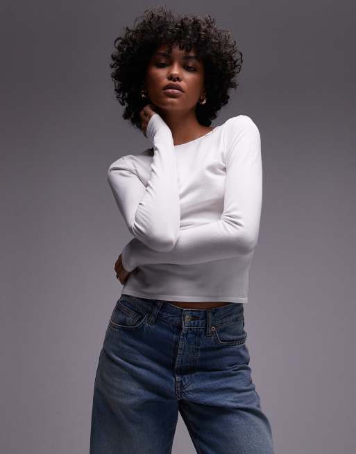 Mango classic long sleeve top in white