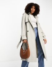 Topshop longline double breasted smart coat in mushroom | ASOS