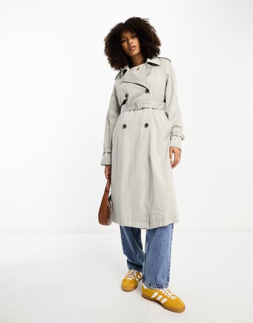 Mango classic oversized longline trench coat in light gray