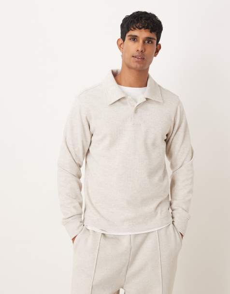 Mango classic polo sweatshirt in ecru - view 1