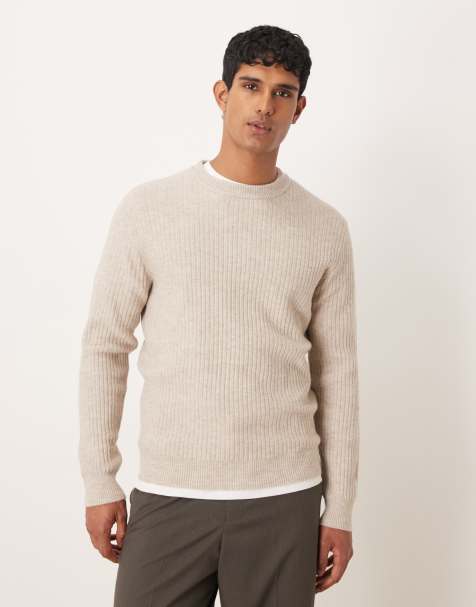 Mango classic relaxed fit ribbed jumper in ecru - view 1