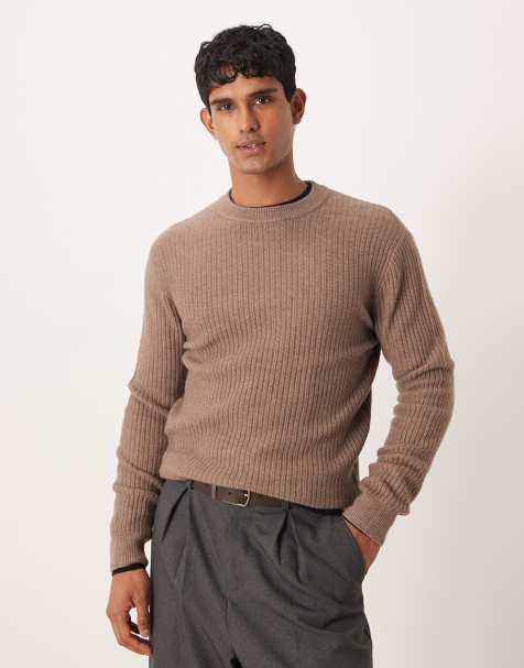 Mango classic relaxed fit ribbed jumper in latte - view 1