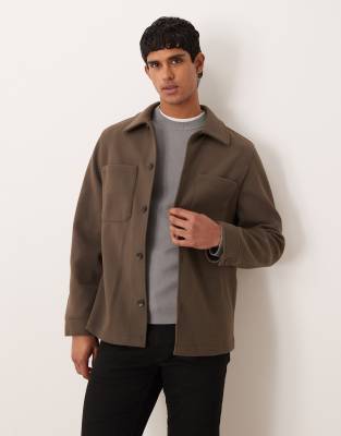 Mango Classic Relaxed Fit Shacket In Brown