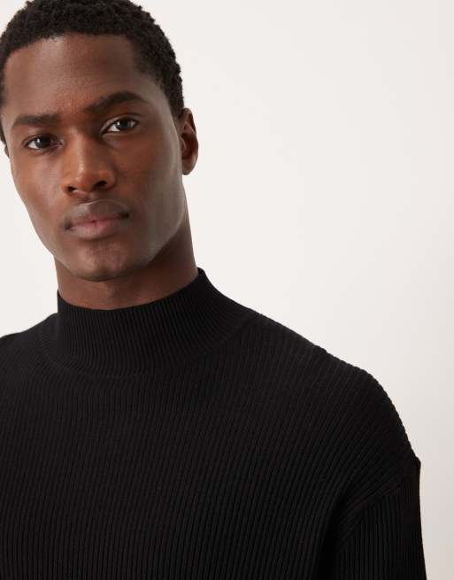 Mango classic ribbed high neck jumper in black, 5 of 5