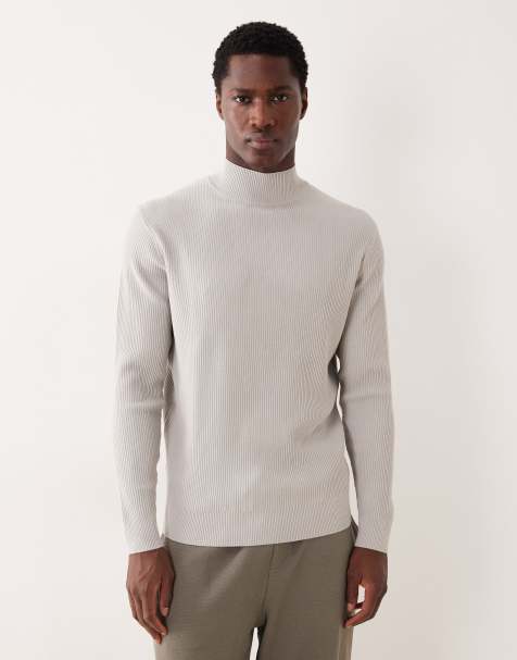 Mango classic ribbed high neck jumper in ice grey