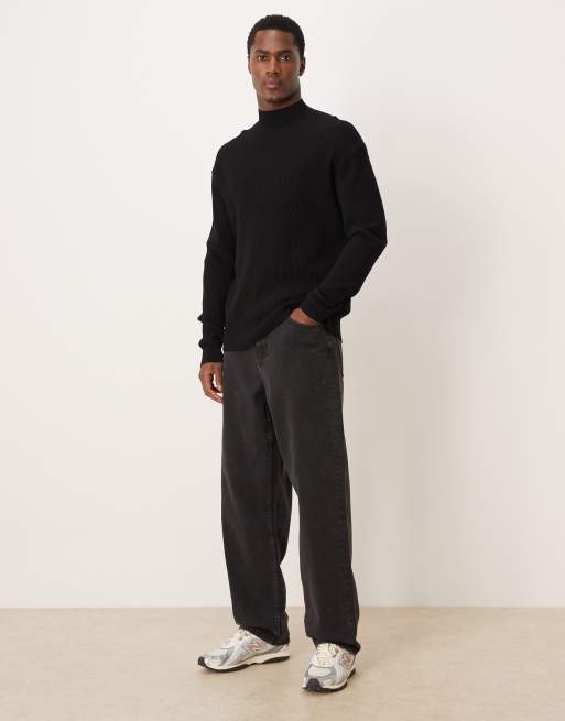 Mango classic ribbed high neck sweater in black, 2 of 5