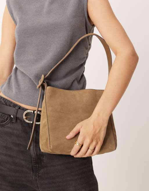 Mango classic Sac carré porté épaule en daim Châtaigne ASOS