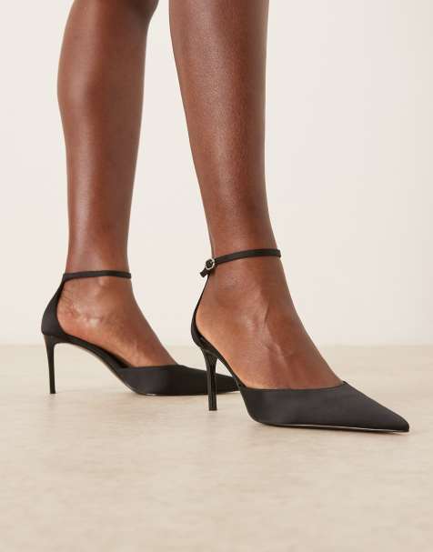 Mango classic satin pointed heels in black - view 1