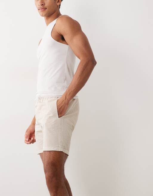 Mango classic seersucker striped shorts in ecru, 3 of 5