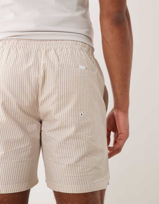 Mango classic seersucker striped shorts in ecru, 5 of 5
