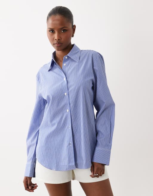 Mango classic shirt in blue pinstripe, 2 of 4