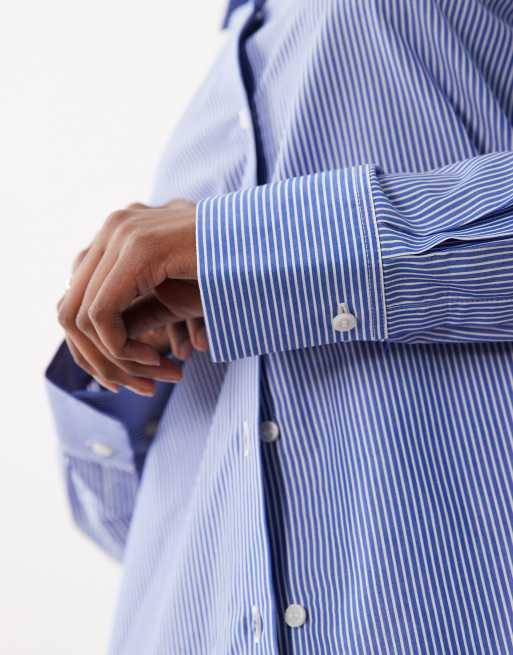 Mango classic shirt in blue pinstripe, 3 of 4