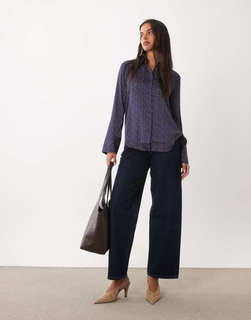 Mango classic shirt in blue polka dot print , 3 of 4